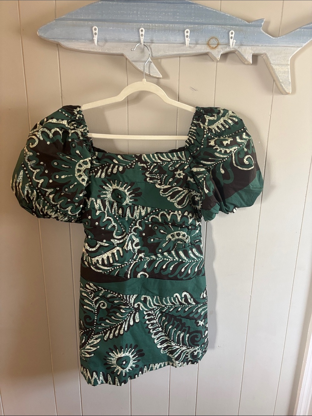 Sea New York Emerald Green and Black Puff Sleeve Mini Dress